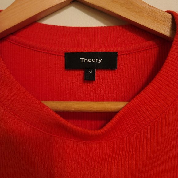 Theory Tiny Tee in Ribbed Cotton - Tomato - Picture 3 of 4
